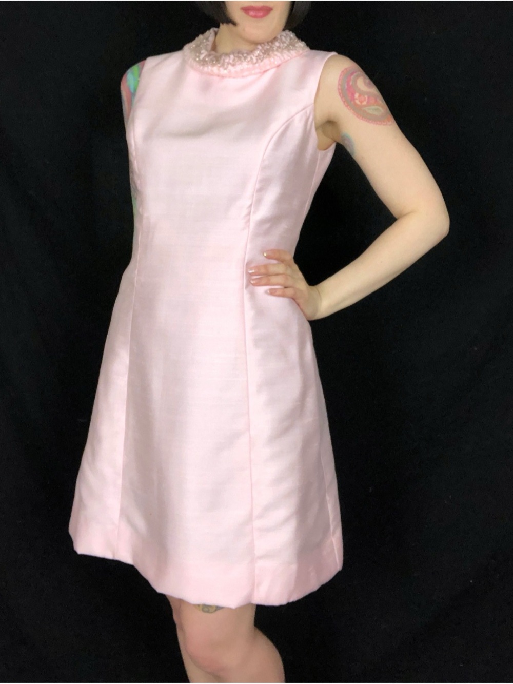 Vintage 1960s Light Pink Cotton Wool Blend Matching Two Piece Dress Coat Set